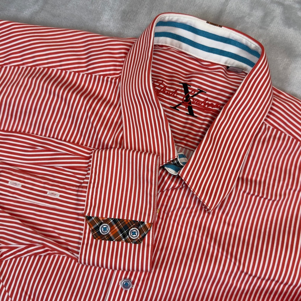 Robert Graham Mens 2XL Button Down Shirt Red White Stripe 100% Cotton Classic